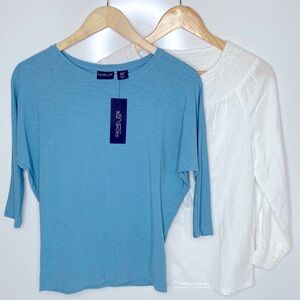 New Rachel Zoe Shirt Bundle of 2 Modal Linen Cotton XS Blue White | Gift 🎁